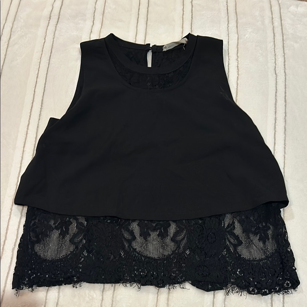 Sophie Rue Crop Tank Top with Black Lace Detail